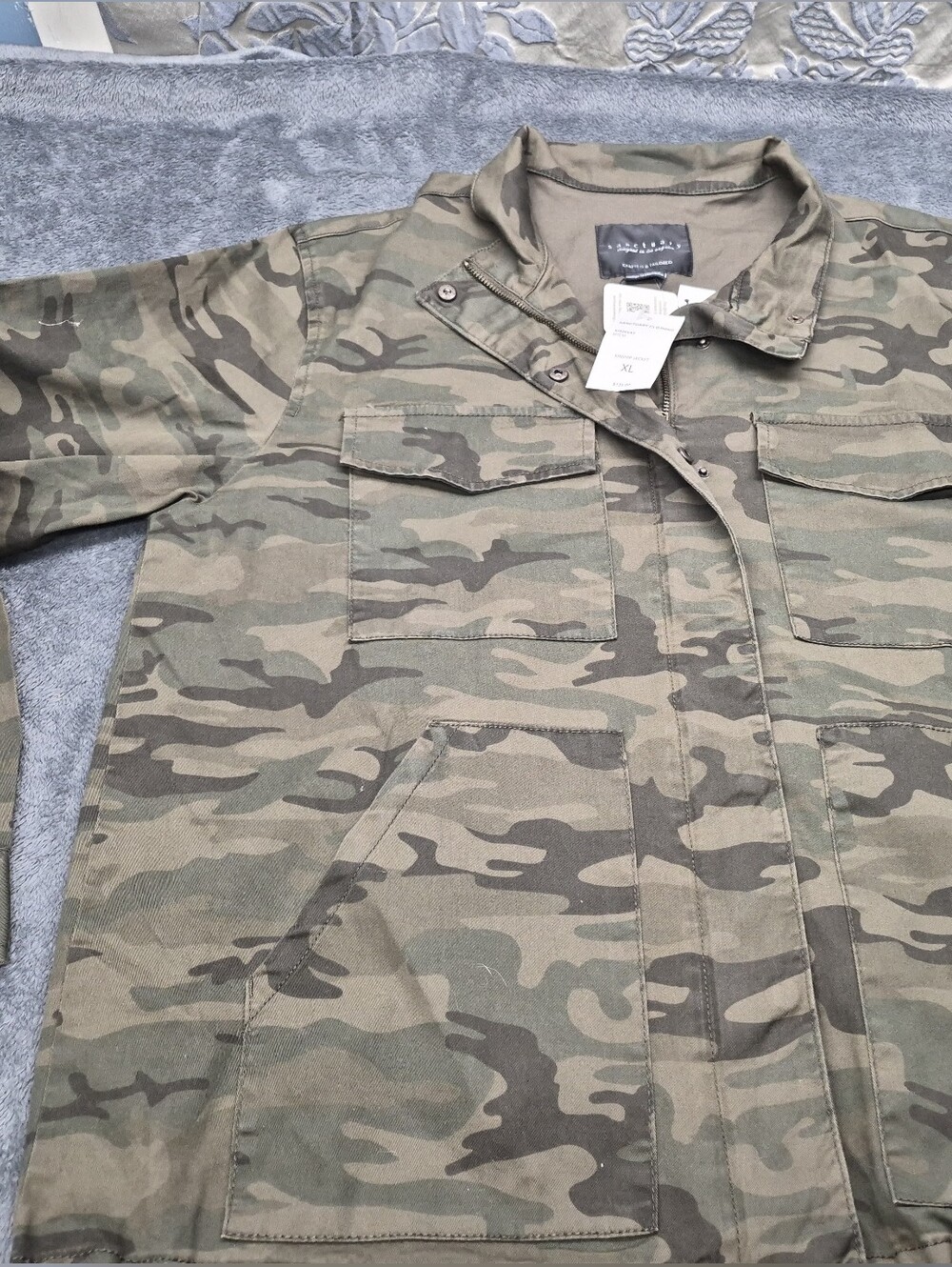 Sanctuary Jacket Army Green Camo Utility Pockets XL Casual Stretch Cotton